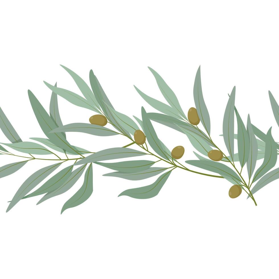 Seamless border of olive branches with olives vector