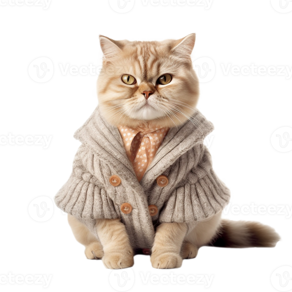 Fashion cat portrait isolated on transparent background png