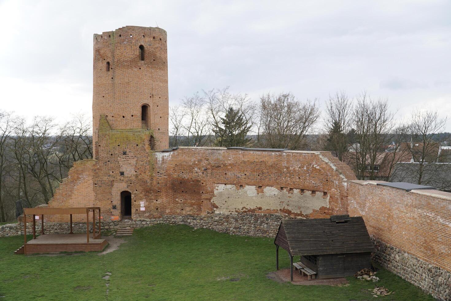 Czersk, Poland - March 24th, 2024 - Castle of Masovian Dukes - tower, defensive wall and courtyard photo