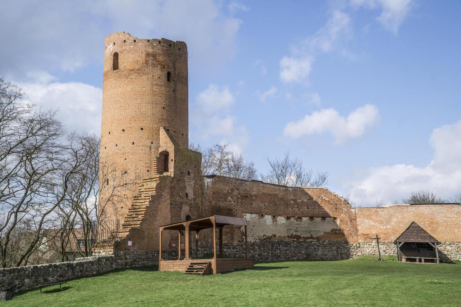 Czersk, Poland - March 24th, 2024 - Castle of Masovian Dukes - tower, defensive wall and courtyard photo