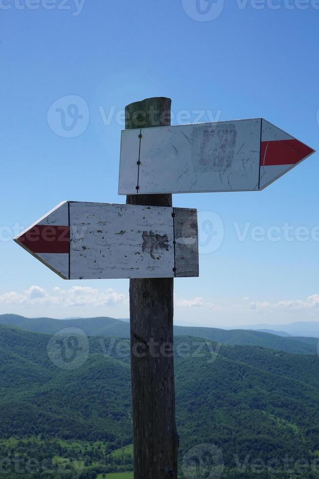 Wooden Signpost with Two Arrows photo