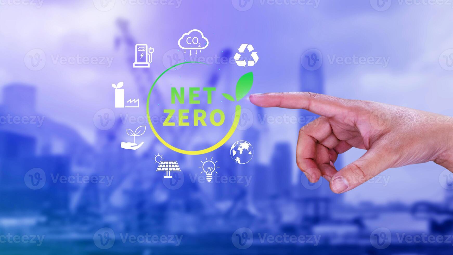 Net Zero and Carbon Neutral Concepts, Net zero greenhouse gas emissions target, Climate neutral long strategy, Businessman holding NetZero icon. photo