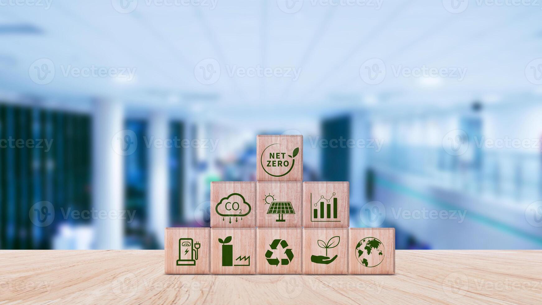 Net Zero and Carbon Neutral Concepts, Net zero greenhouse gas emissions target, Climate neutral long strategy. Wooden cubes with NetZero icon. photo