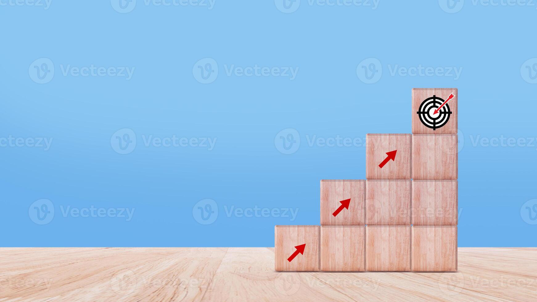 Target concept, objective, virtual target board and rising arrows screen printed on wooden cubes. set goals for business success. photo