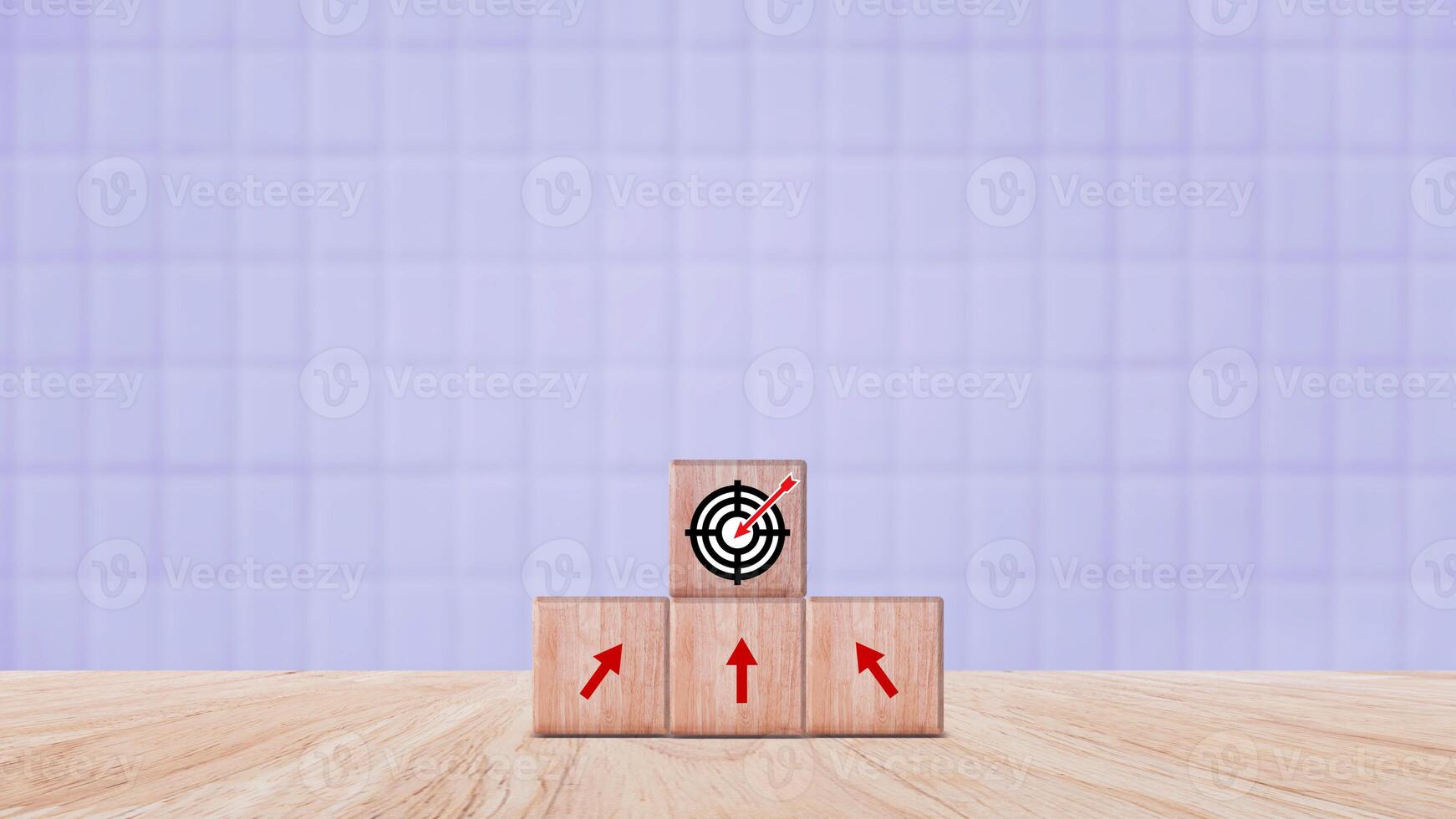 Target concept, objective, virtual target board and rising arrows screen printed on wooden cubes. set goals for business success. photo