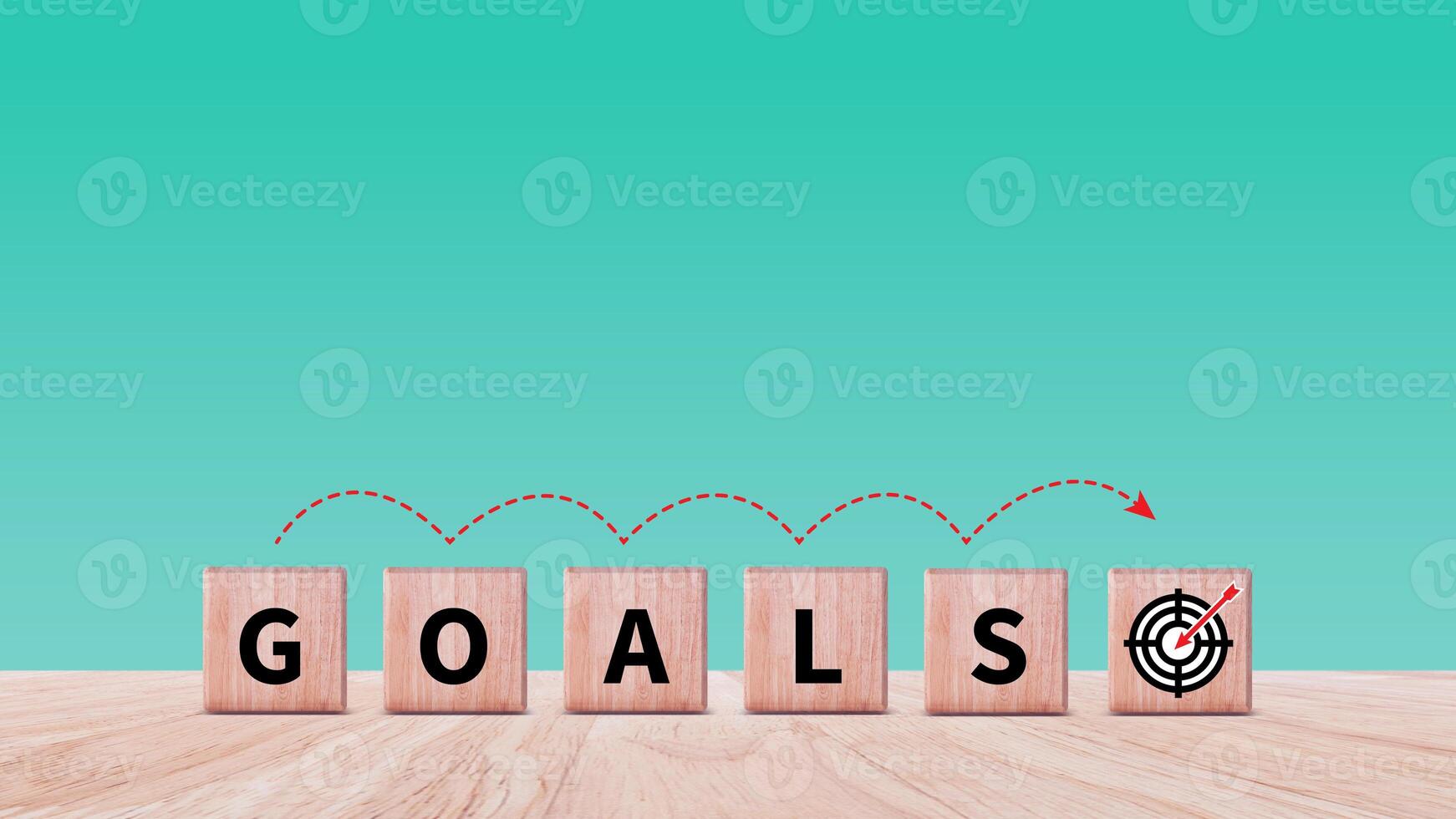 Target concept, objective, virtual target board and rising arrows screen printed on wooden cubes. set goals for business success. photo