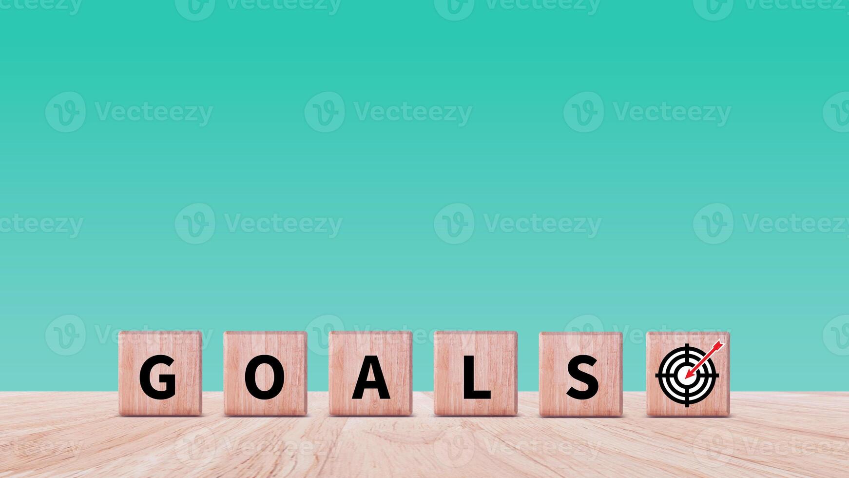 Target concept, objective, virtual target board and rising arrows screen printed on wooden cubes. set goals for business success. photo