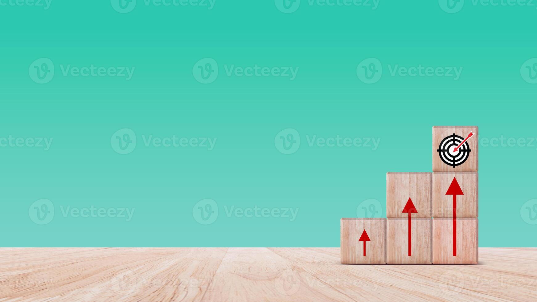 Target concept, objective, virtual target board and rising arrows screen printed on wooden cubes. set goals for business success. photo