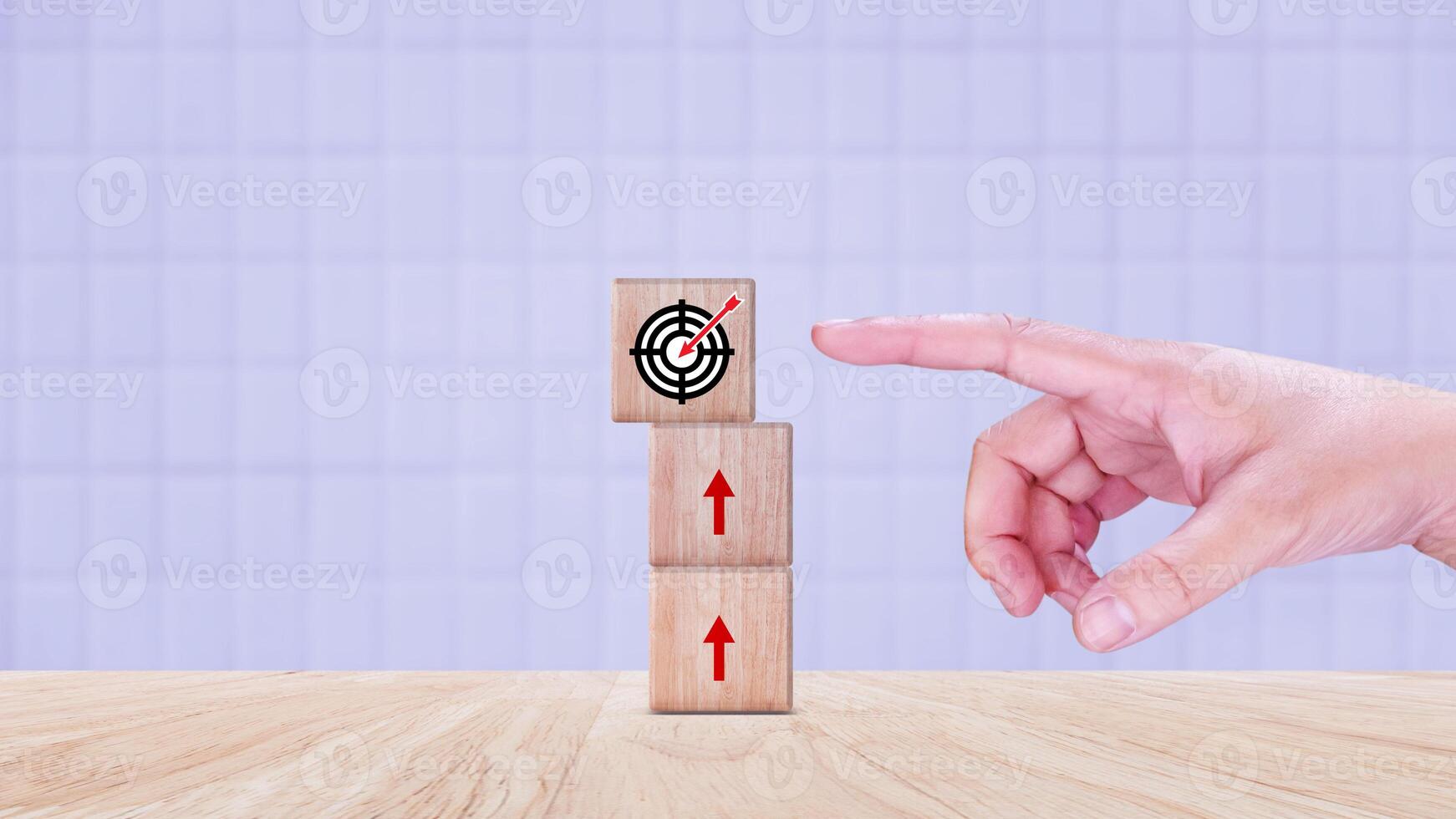 Hands place virtual target board and arrows on wooden block, Business success goals and objective goal concept, Achieving goals and objectives or goal setting concept. photo