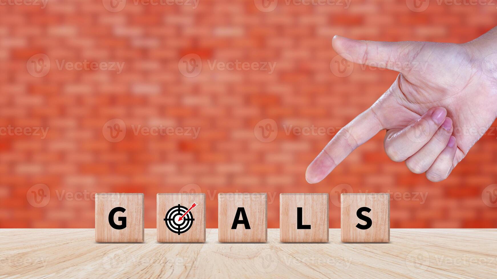 Hands place virtual target board and arrows on wooden block, Business success goals and objective goal concept, Achieving goals and objectives or goal setting concept. photo