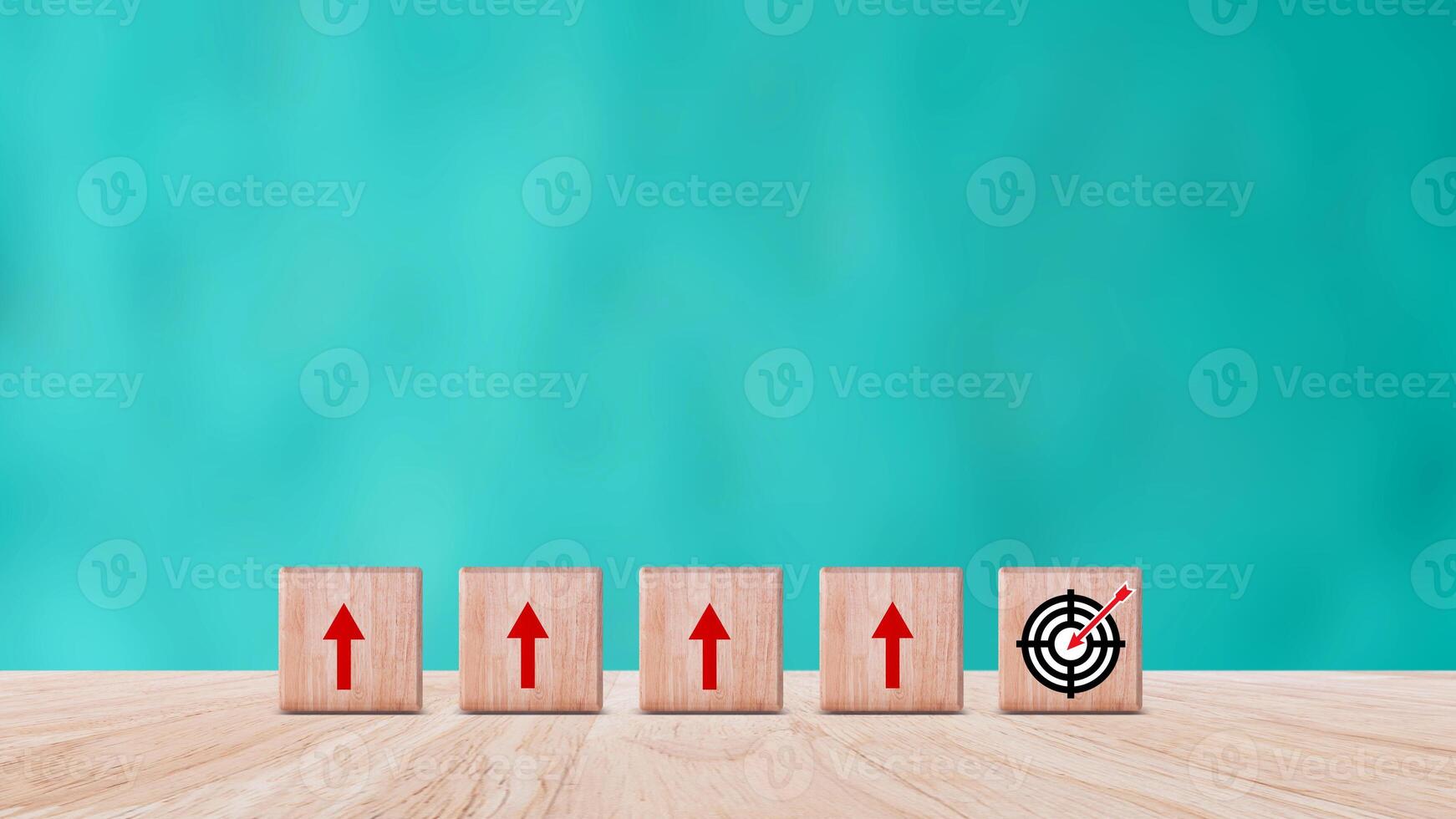 Target concept, objective, virtual target board and rising arrows screen printed on wooden cubes. set goals for business success. photo