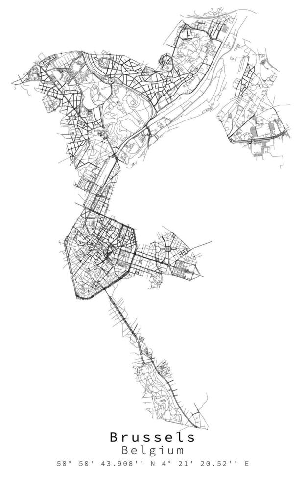 Brussels ,Belgium,Urban detail Streets Roads Map , element template image vector