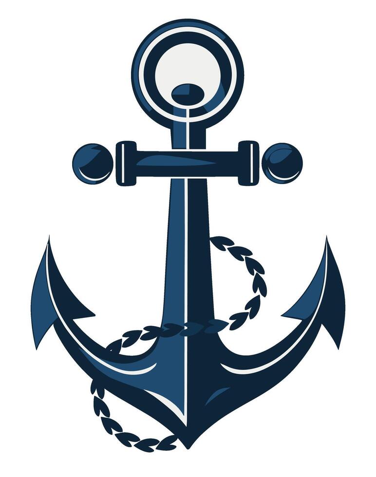 Nautical anchor with chains, blue shades vector