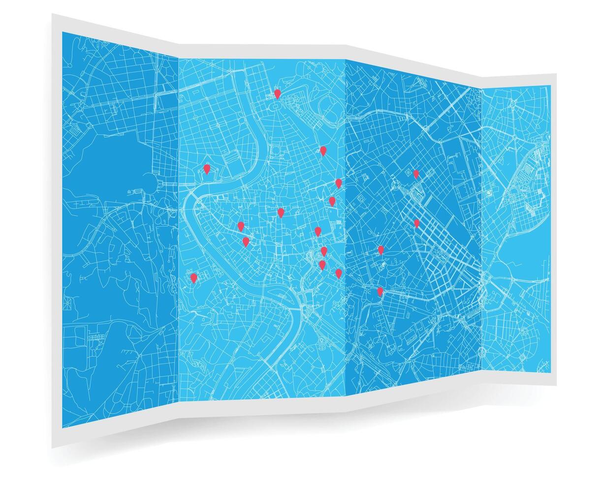 Folded location map with marker. Roma City,Italy, map with pin pointer. vector