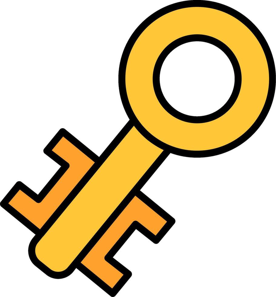 Old Key Line Filled Icon vector