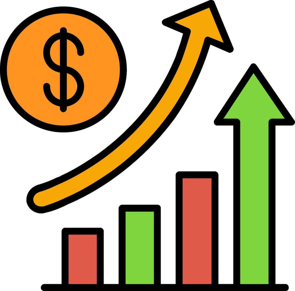 incrementar ventas línea lleno icono vector