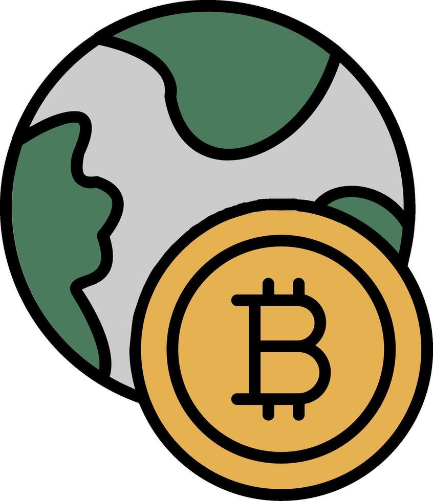 Bitcoin World Line Filled Icon vector