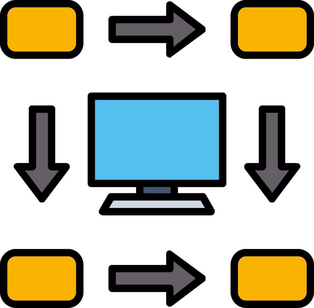 icono lleno de línea de flujo de trabajo vector