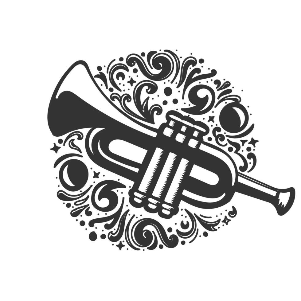 Vintage Retro Trumpet Horn Art for Jazz Music Competition Festival vector