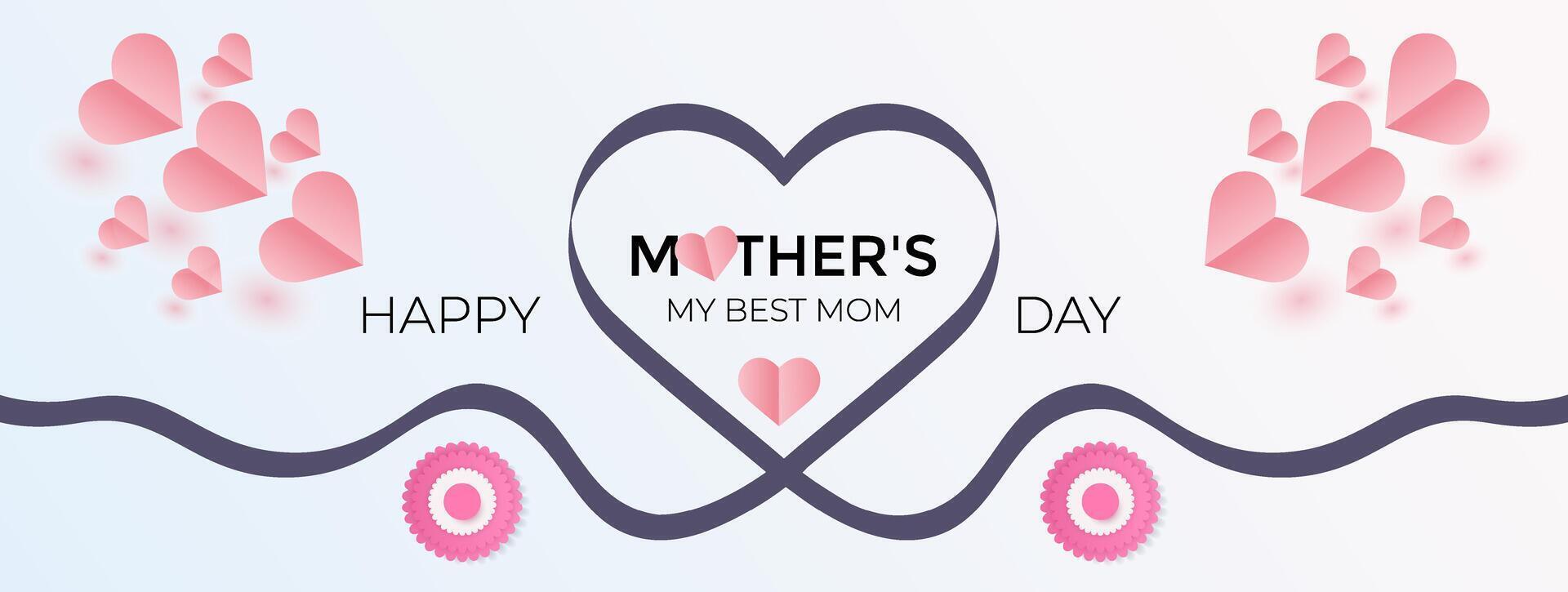 Mother's day greeting card with beautiful blossom flowers. love with paper flying elements . Banner poster, flyer and background design. vector