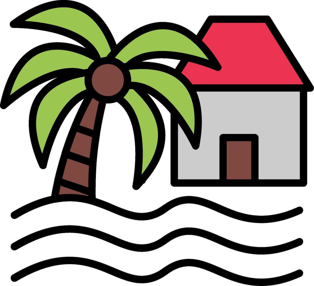 Beach House Line Filled Icon vector