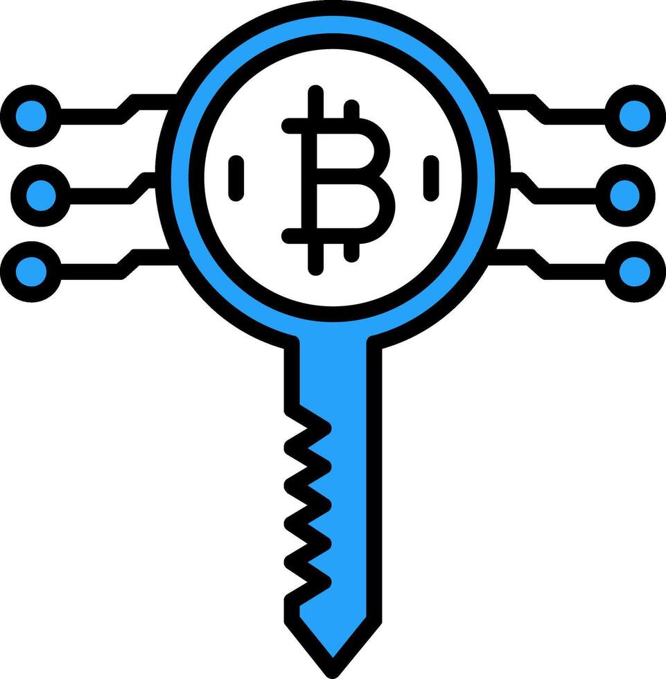 Bitcoin Key Line Filled Icon vector