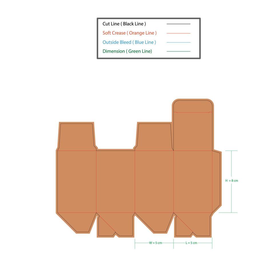 Mini Syrup box Size 5x5x8 cm dieline template, design vector