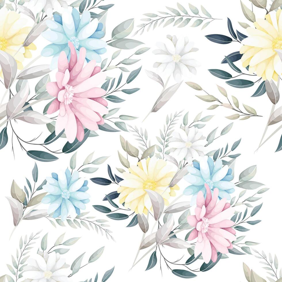 Seamless pattern hand drawn flowers field vector