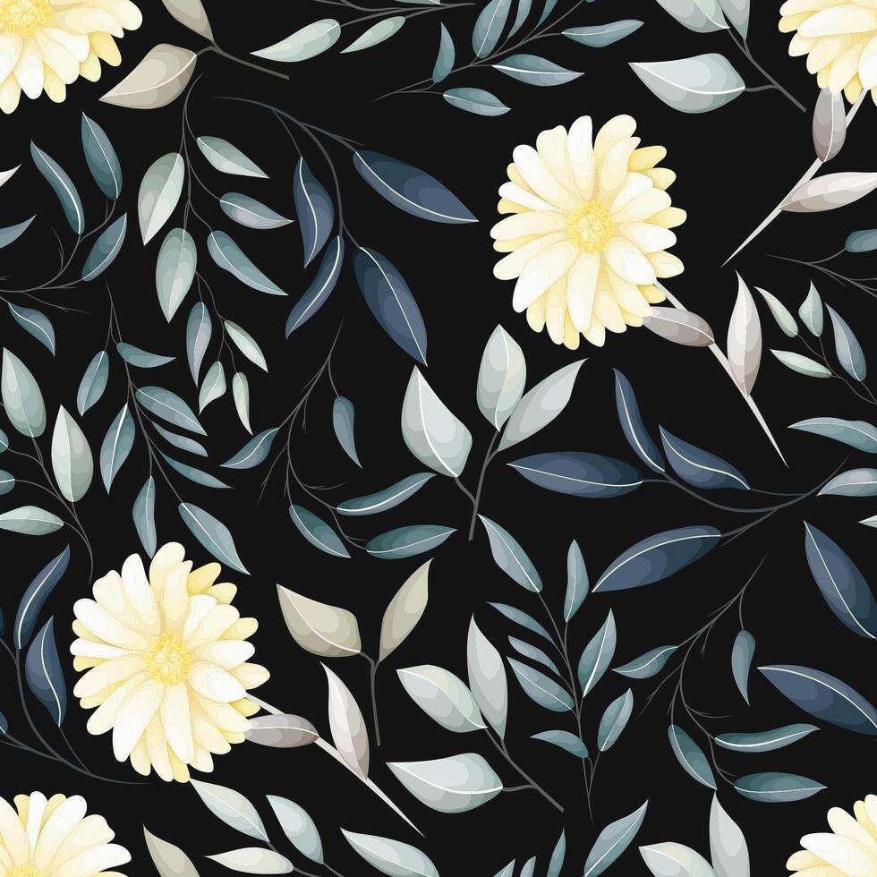 Seamless pattern hand drawn flowers field vector
