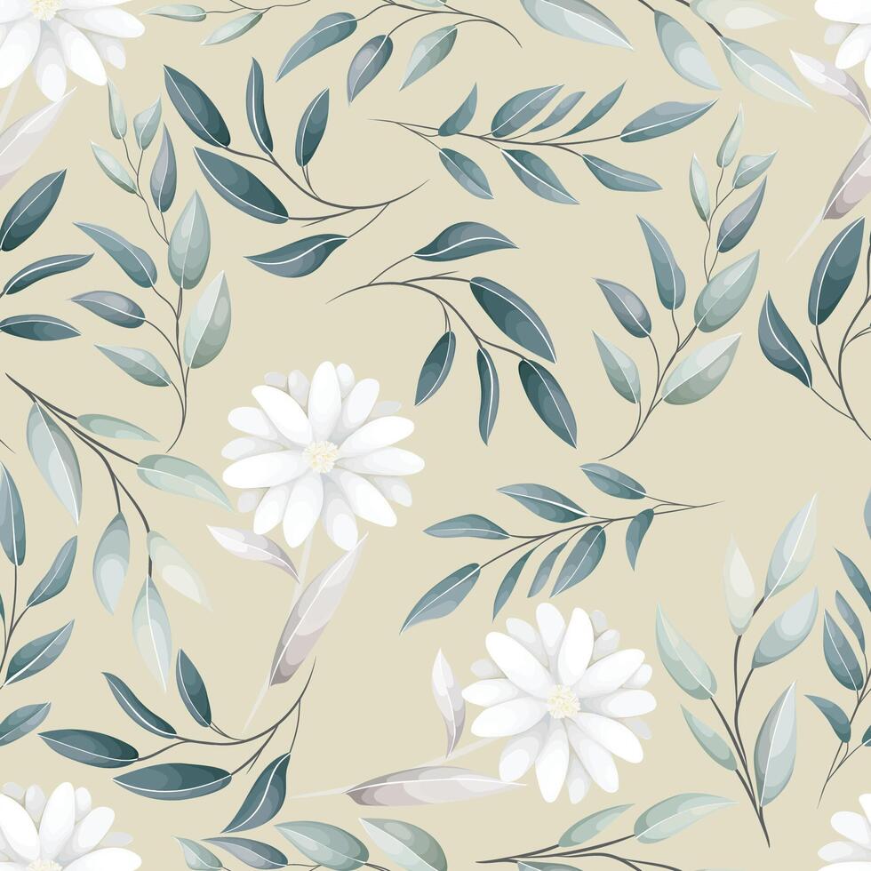 Seamless pattern hand drawn flowers field vector