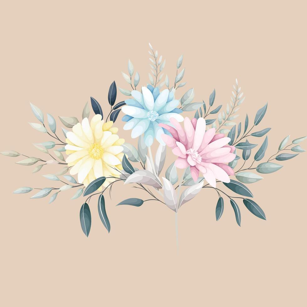 hand drawn aster flowers wreath bouquet vector