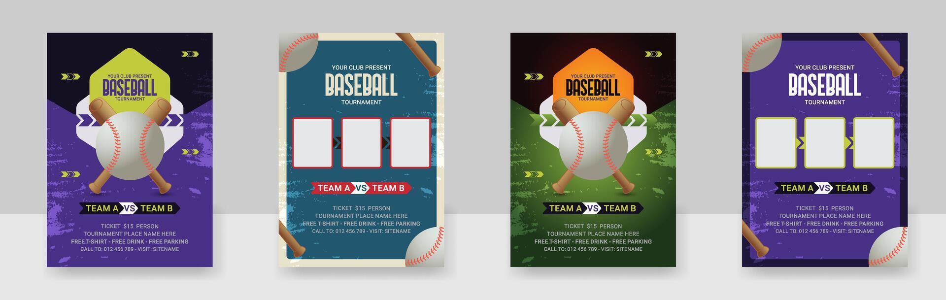 un conjunto de béisbol volantes diseño modelo para deporte evento, torneo o campeonato vector