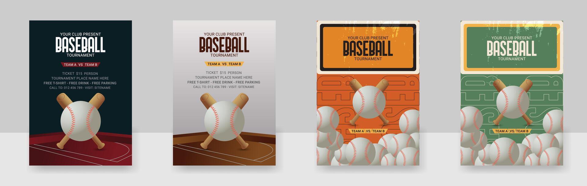 A set of Baseball Flyer Design Template for Sport Event, Tournament or Championship vector