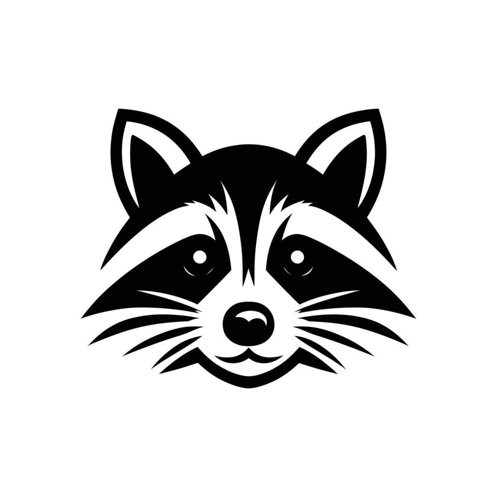 Black and White Raccoon face head Silhouette icon symbol logo Illustration vector