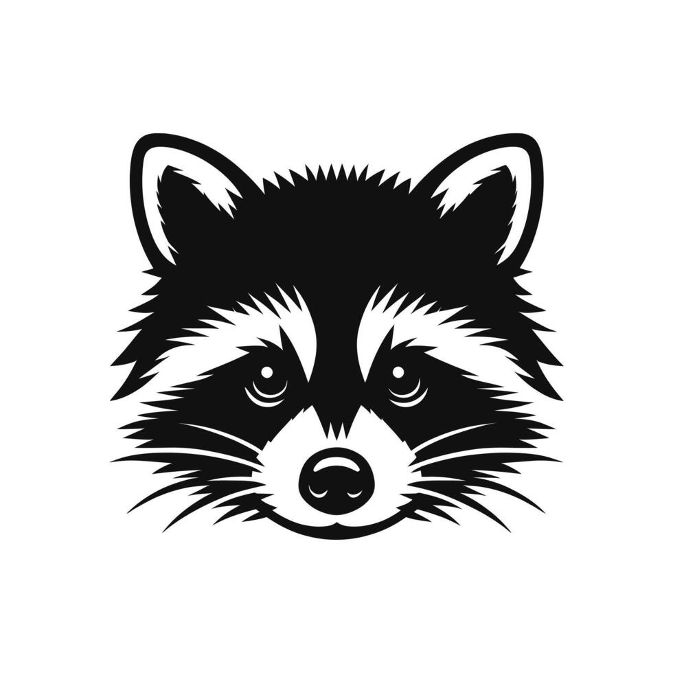 Black and White Raccoon face head Silhouette icon symbol logo Illustration vector