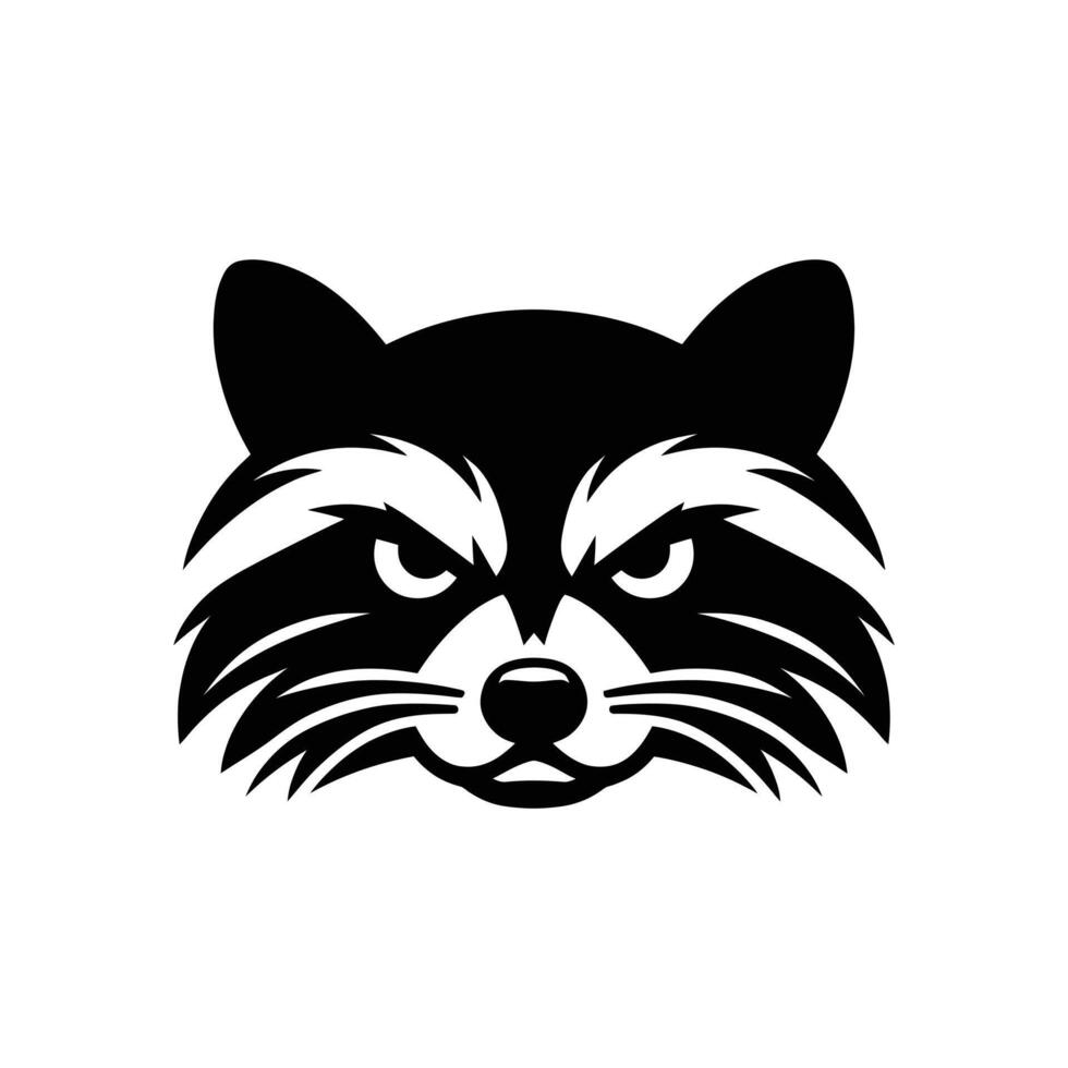 Illustration of wild angry Raccoon Silhouette in Black and White vector