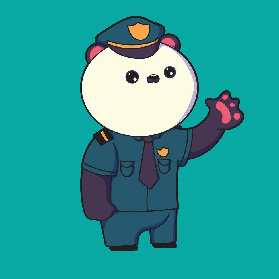 a cartoon panda character with a cop hat and uniform on. vector