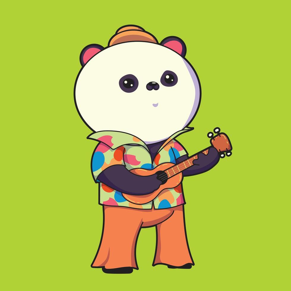 un imagen de un panda jugando el guitarra, vistiendo un contento vistoso camisa vector
