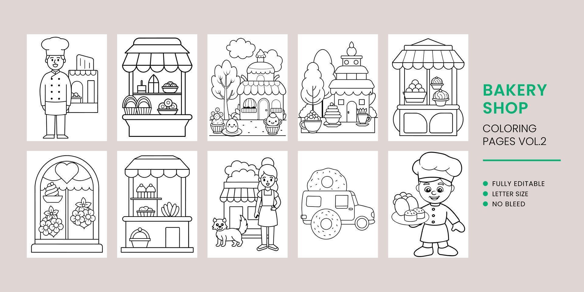 Bakery shop coloring pages vector