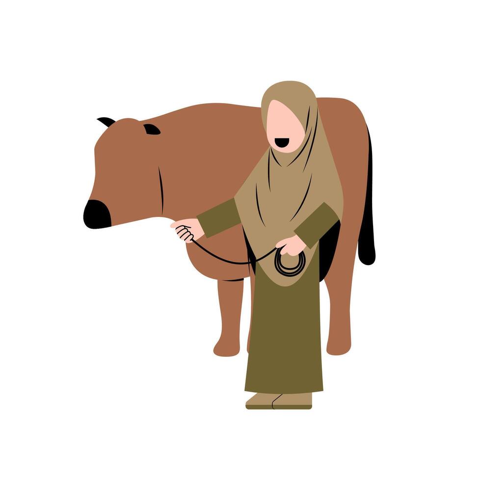 Hijab Woman With Cow Illustration vector