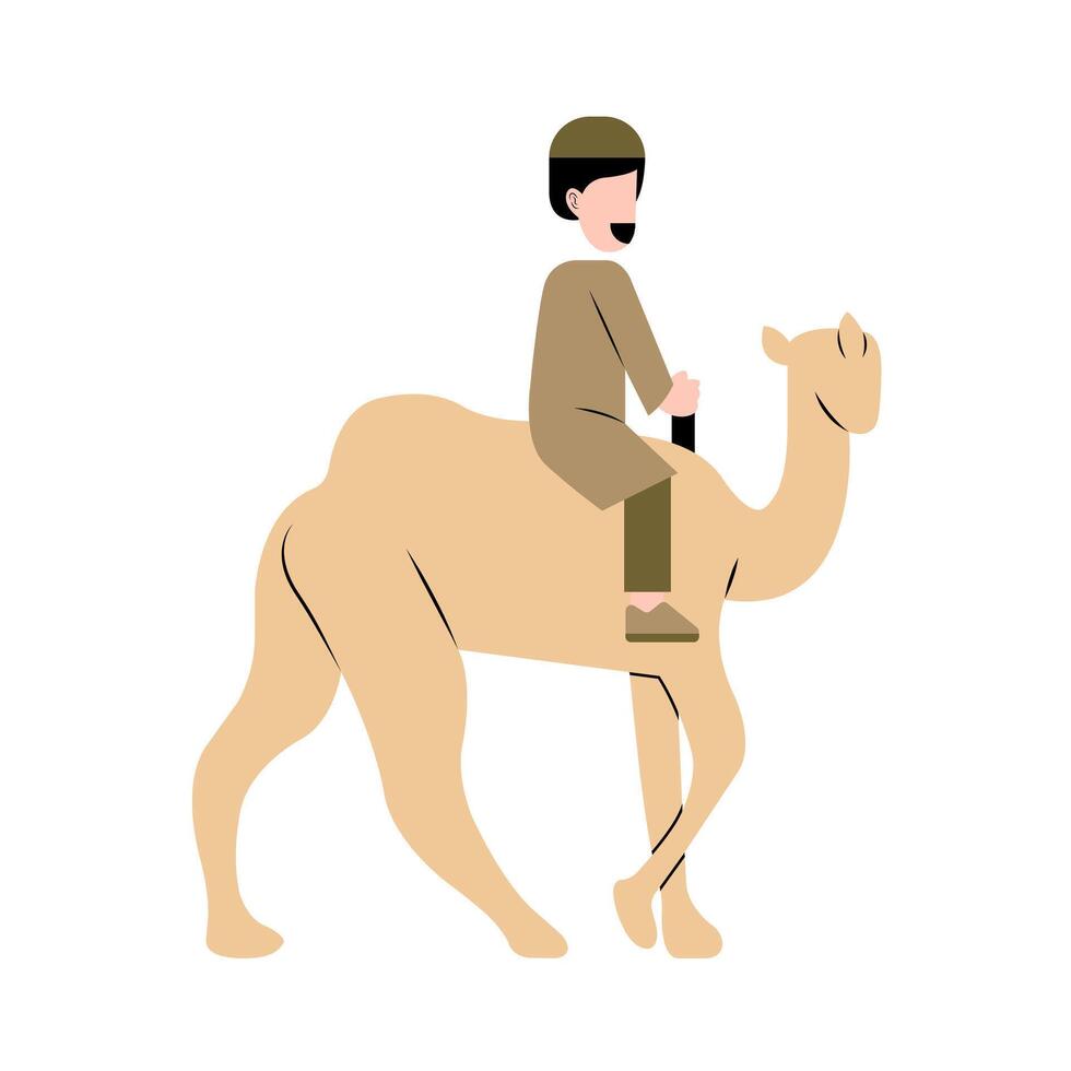 Muslim Man Riding Camel Illustration vector