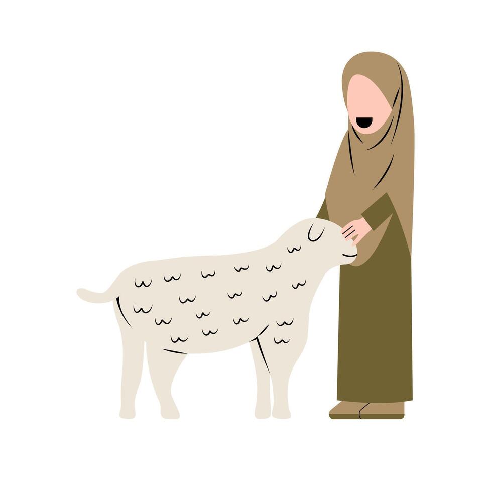 Hijab Woman With Sheep Illustration vector