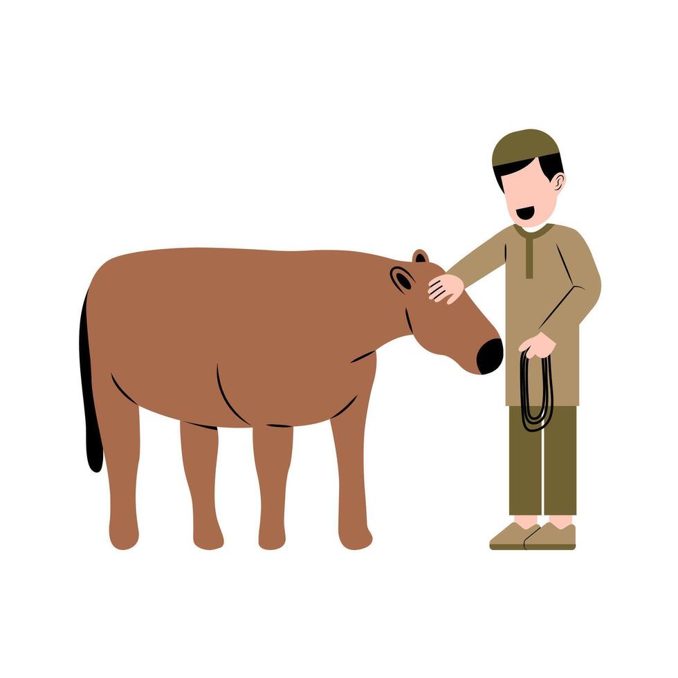 musulmán hombre con vaca ilustración vector