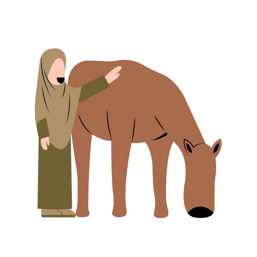Hijab Woman With Cow Illustration vector