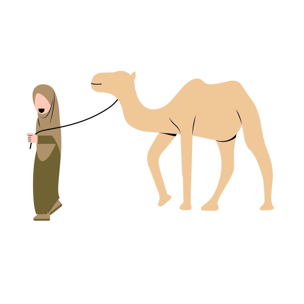 Hijab Woman With Camel Illustration vector