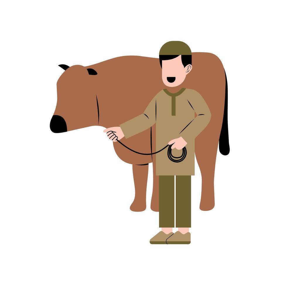 musulmán hombre con vaca ilustración vector