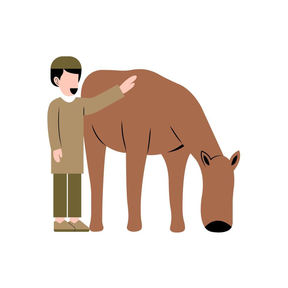 musulmán hombre con vaca ilustración vector