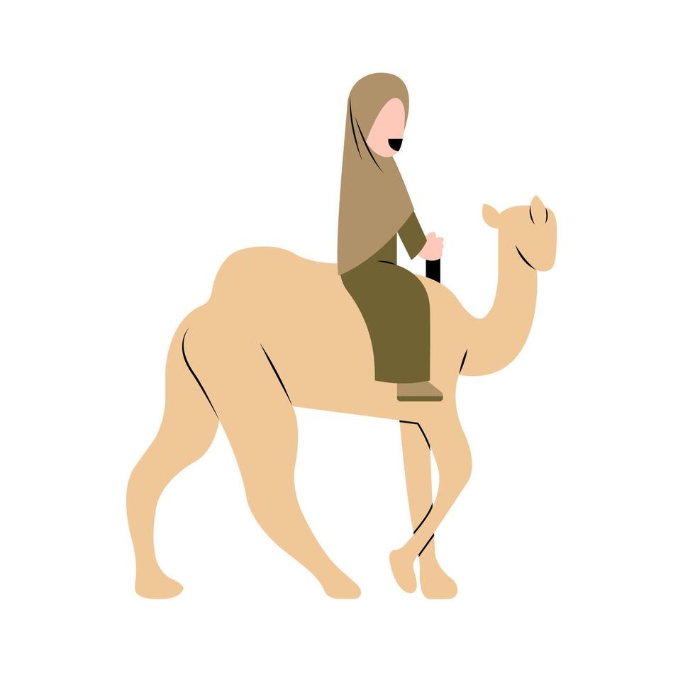 Hijab Woman Riding Camel Illustration vector