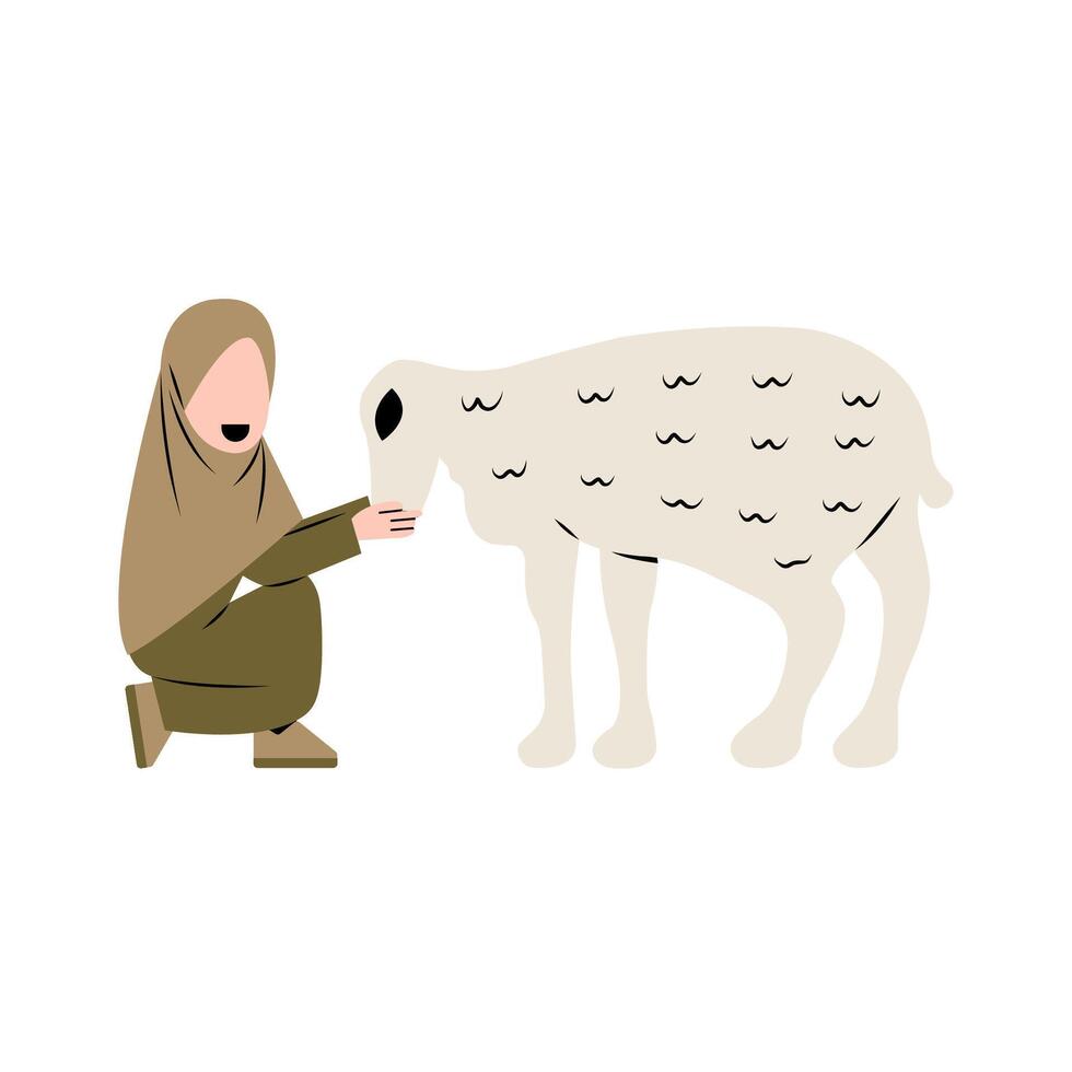 Hijab Woman With Sheep Illustration vector