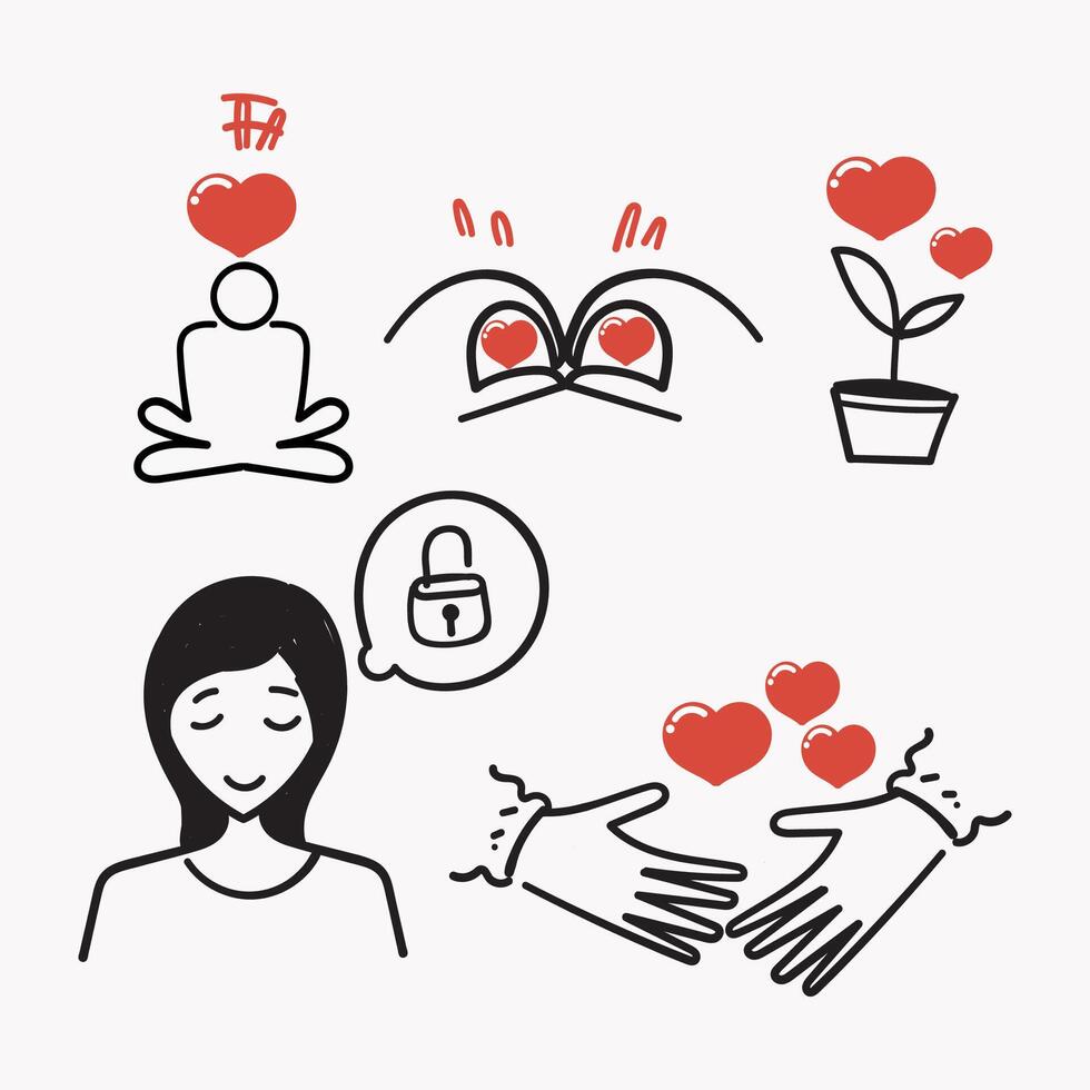 hand drawn doodle positive and love thinking icon vector